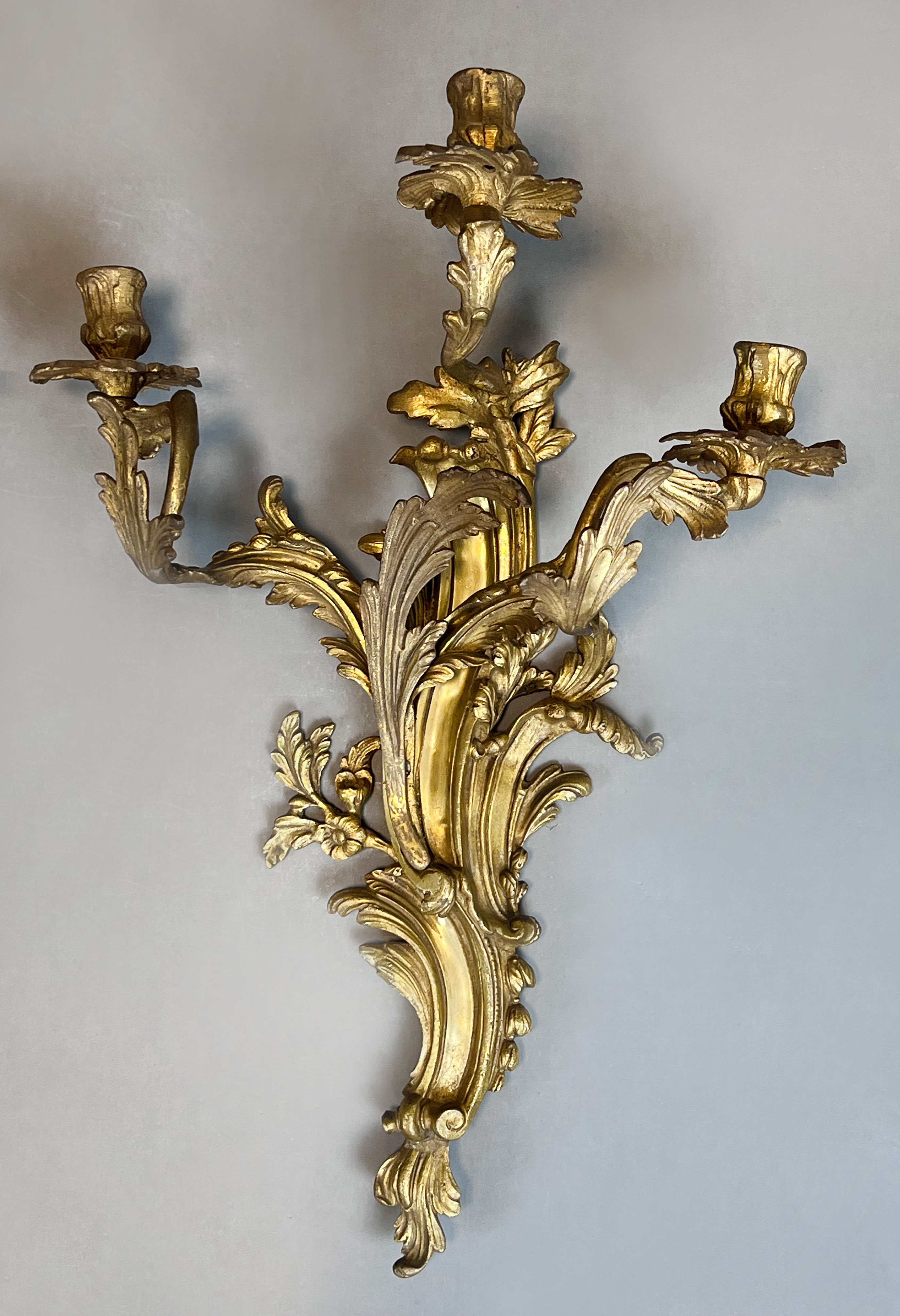 Pair of antique wall candlesticks. Gilt bronze. 19th century. - Image 5 of 11