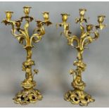 A pair of girandoles, 5 flames. Gilt bronze. 19th century.