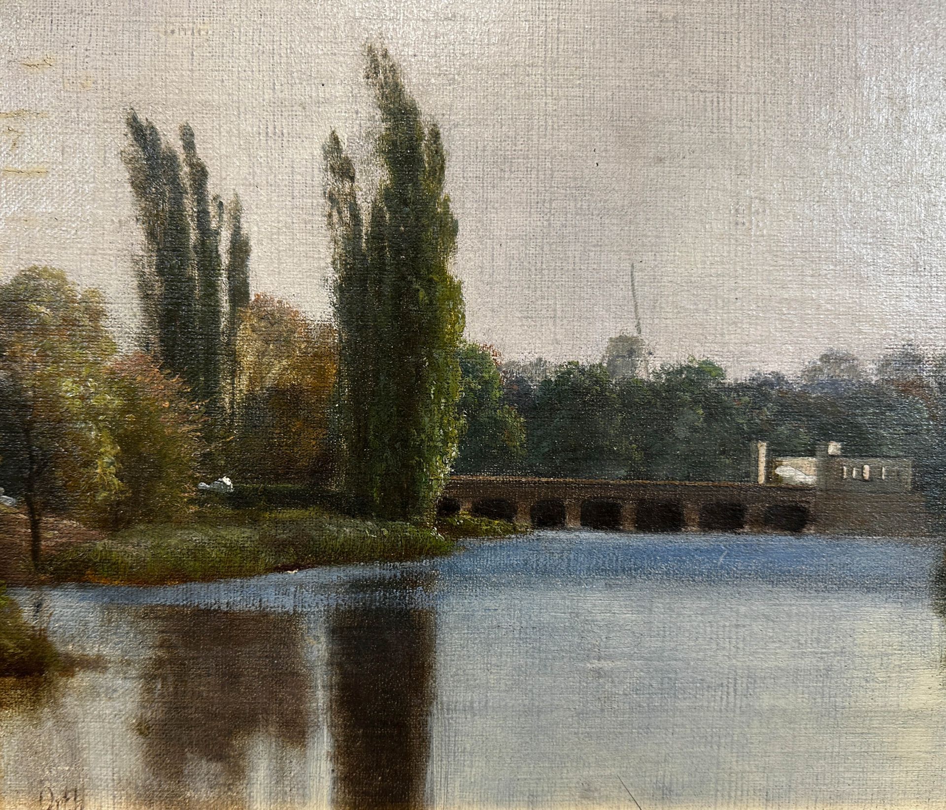 Attributed to Emil Cordius ORTH (1833 - 1919). River landscape with bridge and mill. - Image 5 of 13