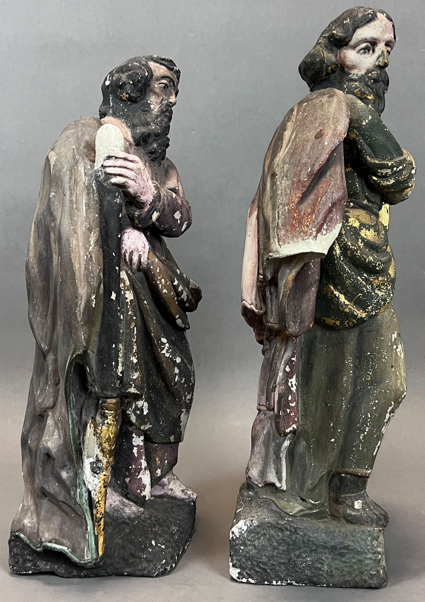 2 stone figures. Saint with saw and lance. 1st half of the 19th century. - Image 4 of 11