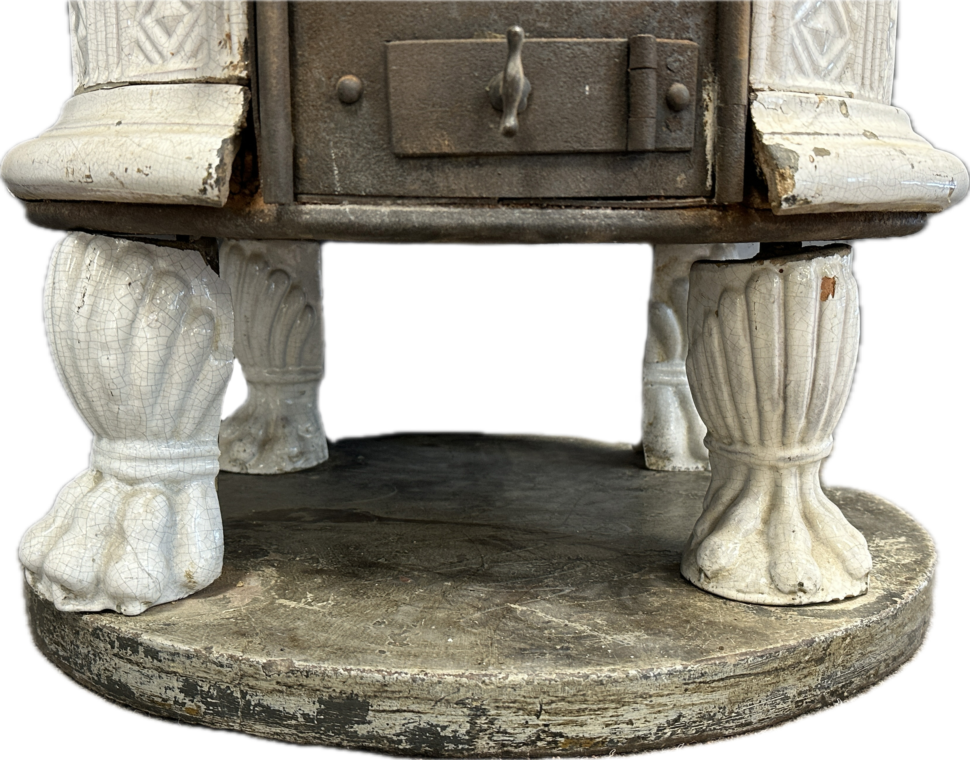White Biedermeier round stove with tiles in relief structure. - Image 10 of 19