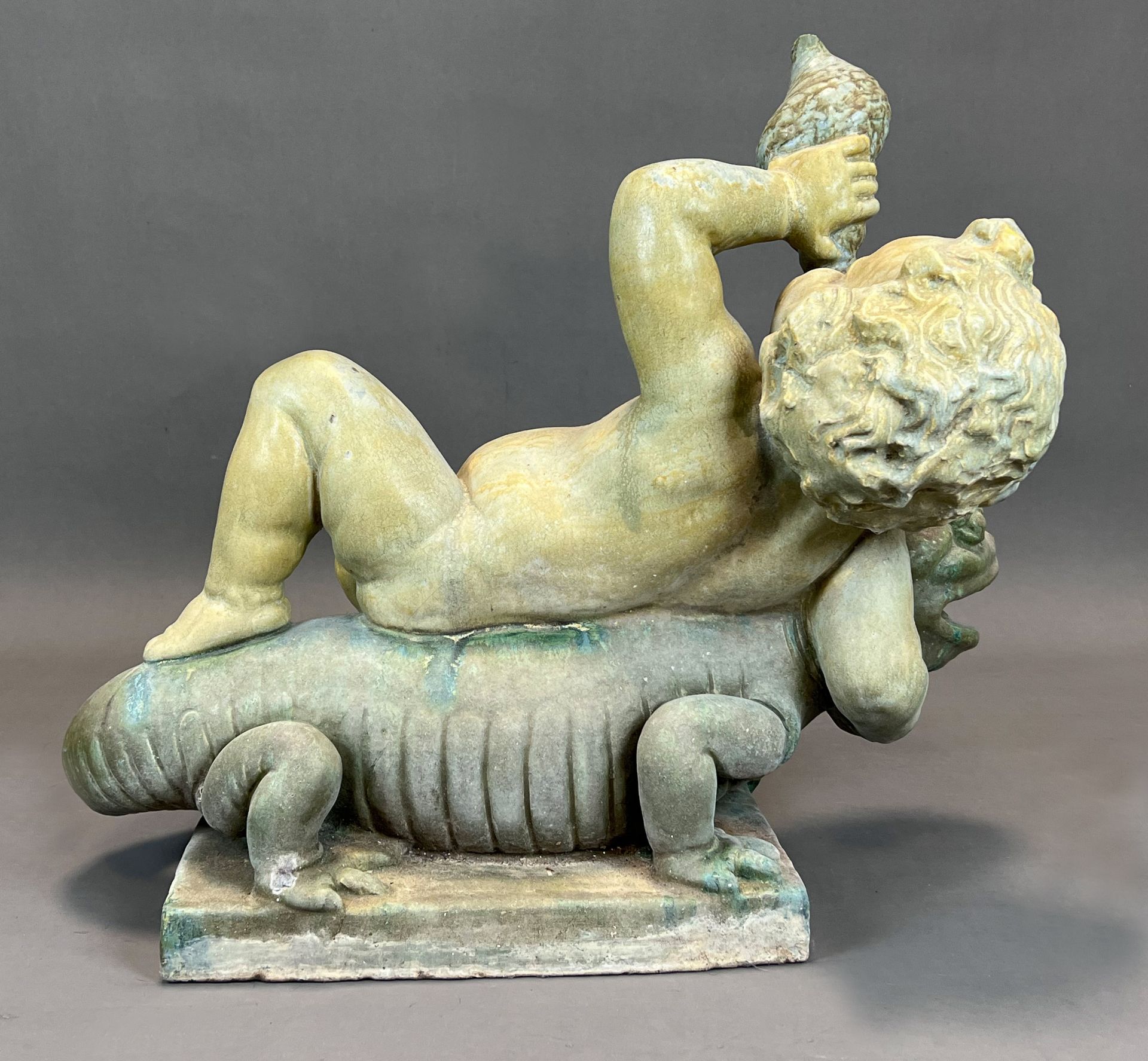 Majolica figure. Putto on a lizard. Early 20th century. - Image 5 of 14