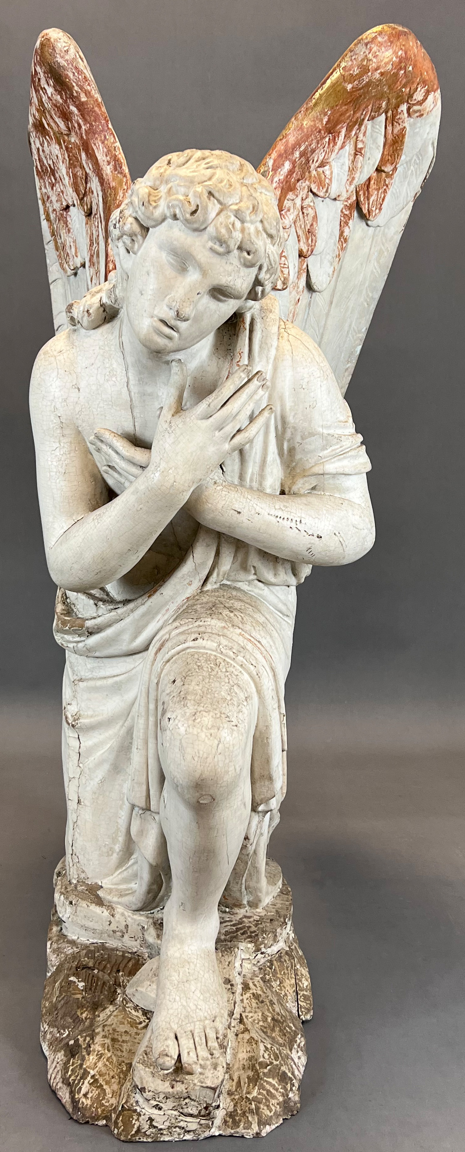 Large wooden sculpture. Kneeling angel. Late 17th century. Italy. - Image 3 of 19