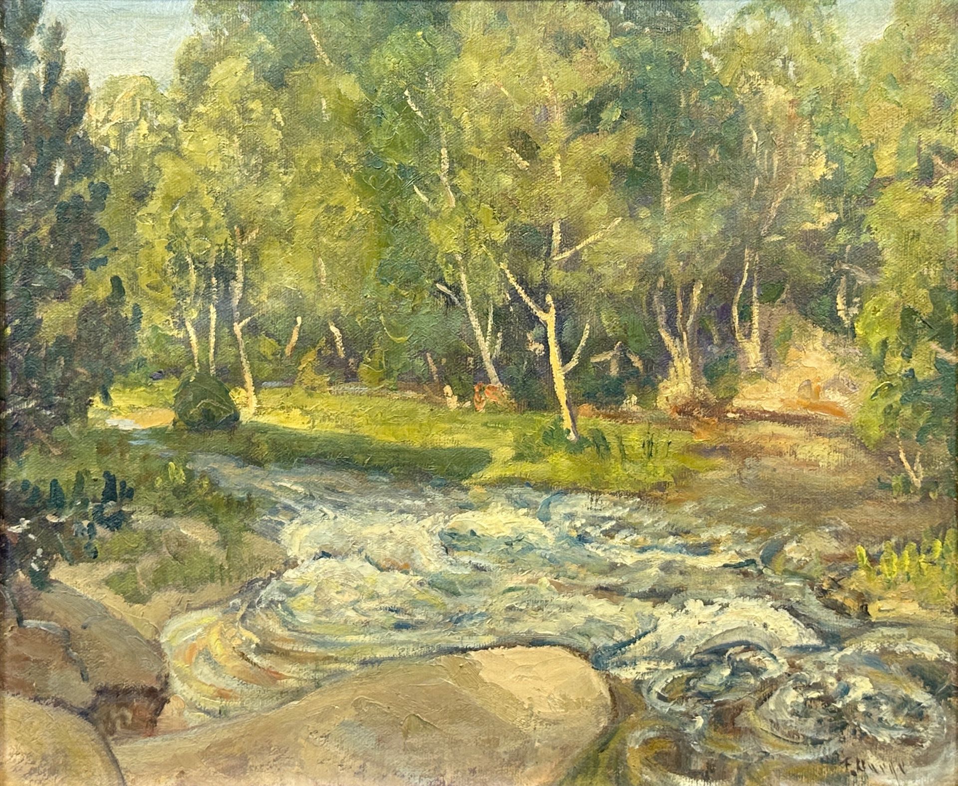 Fred DARGE (1900 - 1978). Flusslandschaft mit Bäumen.