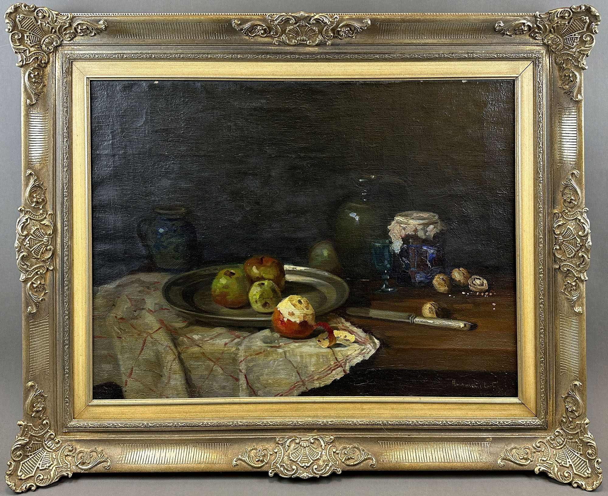 ILLEGIBLY SIGNED (XX). Still life with apples and mushrooms. - Image 2 of 12