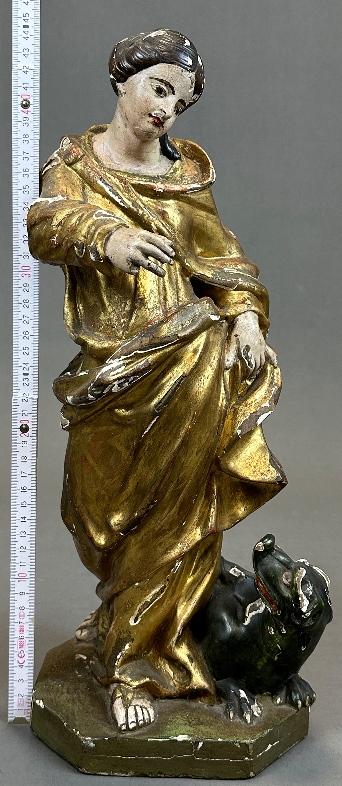 Wooden figure. Mary Immaculate with dragon. 18th century. South Germany. - Image 10 of 12