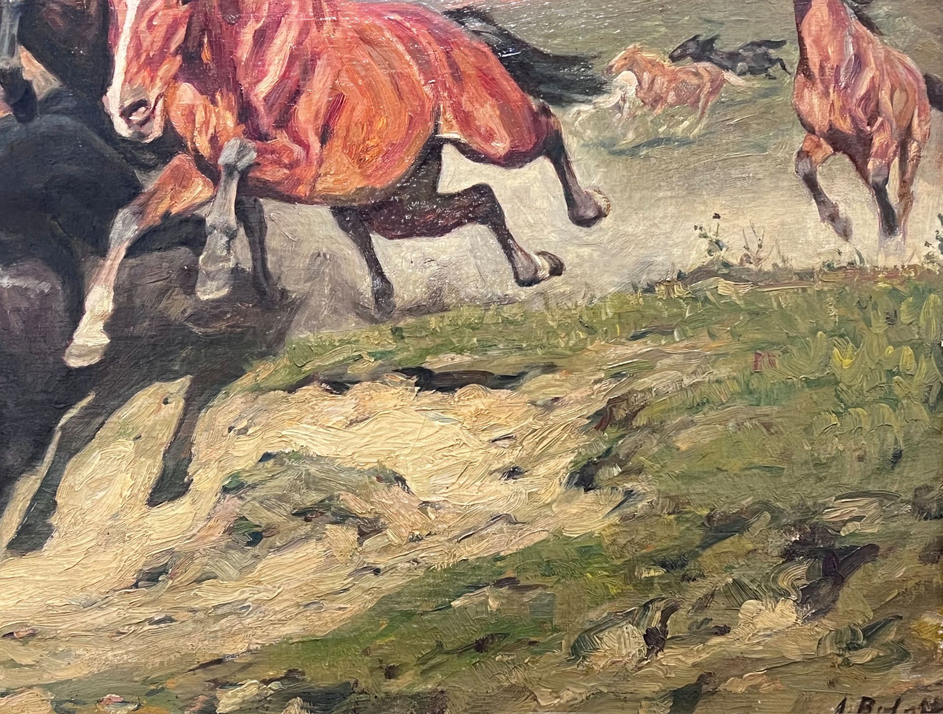 Alfred ROLOFF (1879 - 1951). Herd of wild horses fleeing from the flames. - Image 6 of 11