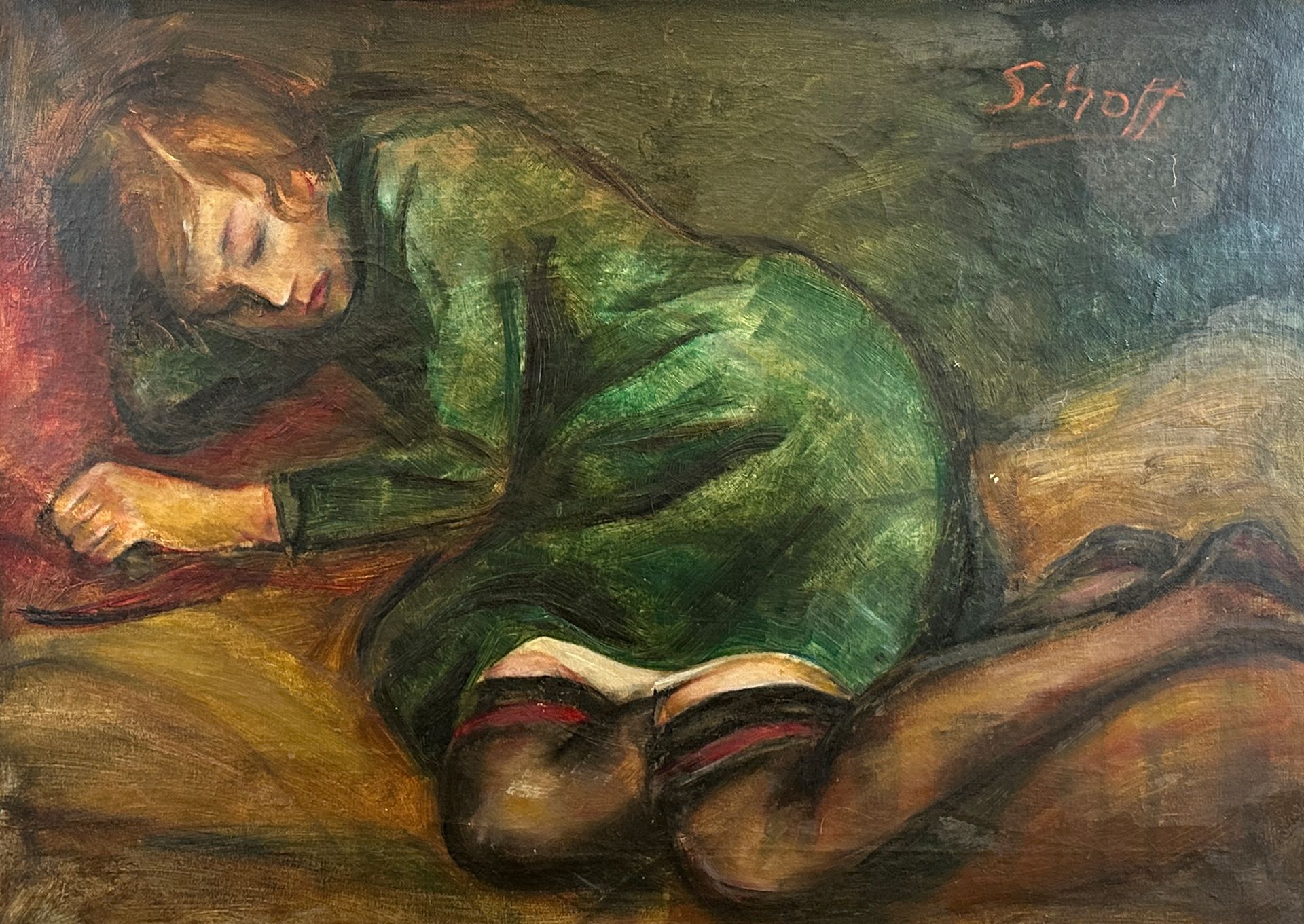 Otto SCHOFF (1888 - 1938). Reclining girl.