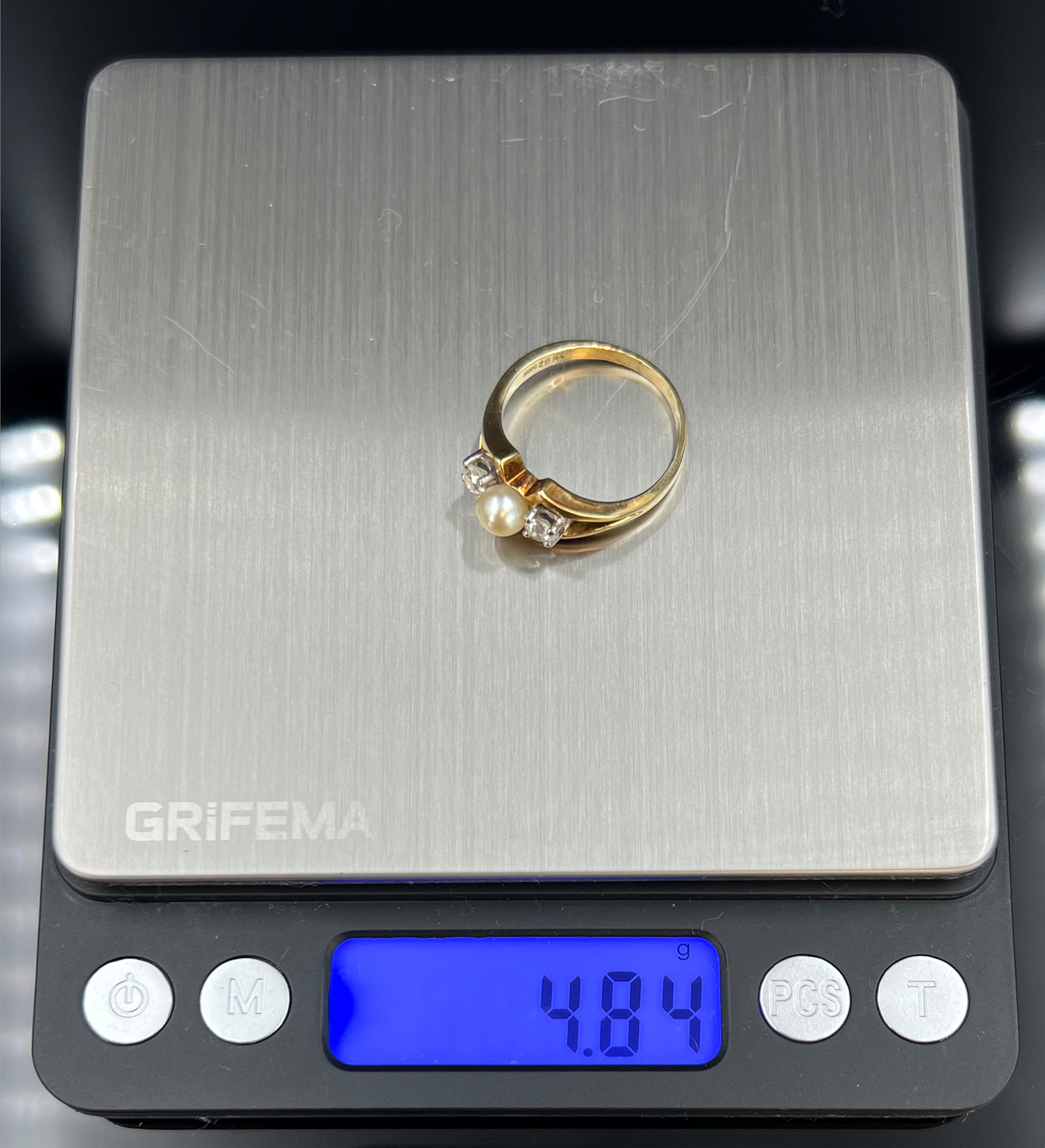 Ladies' ring. 585 yellow gold with two diamonds and a pearl. - Image 8 of 8
