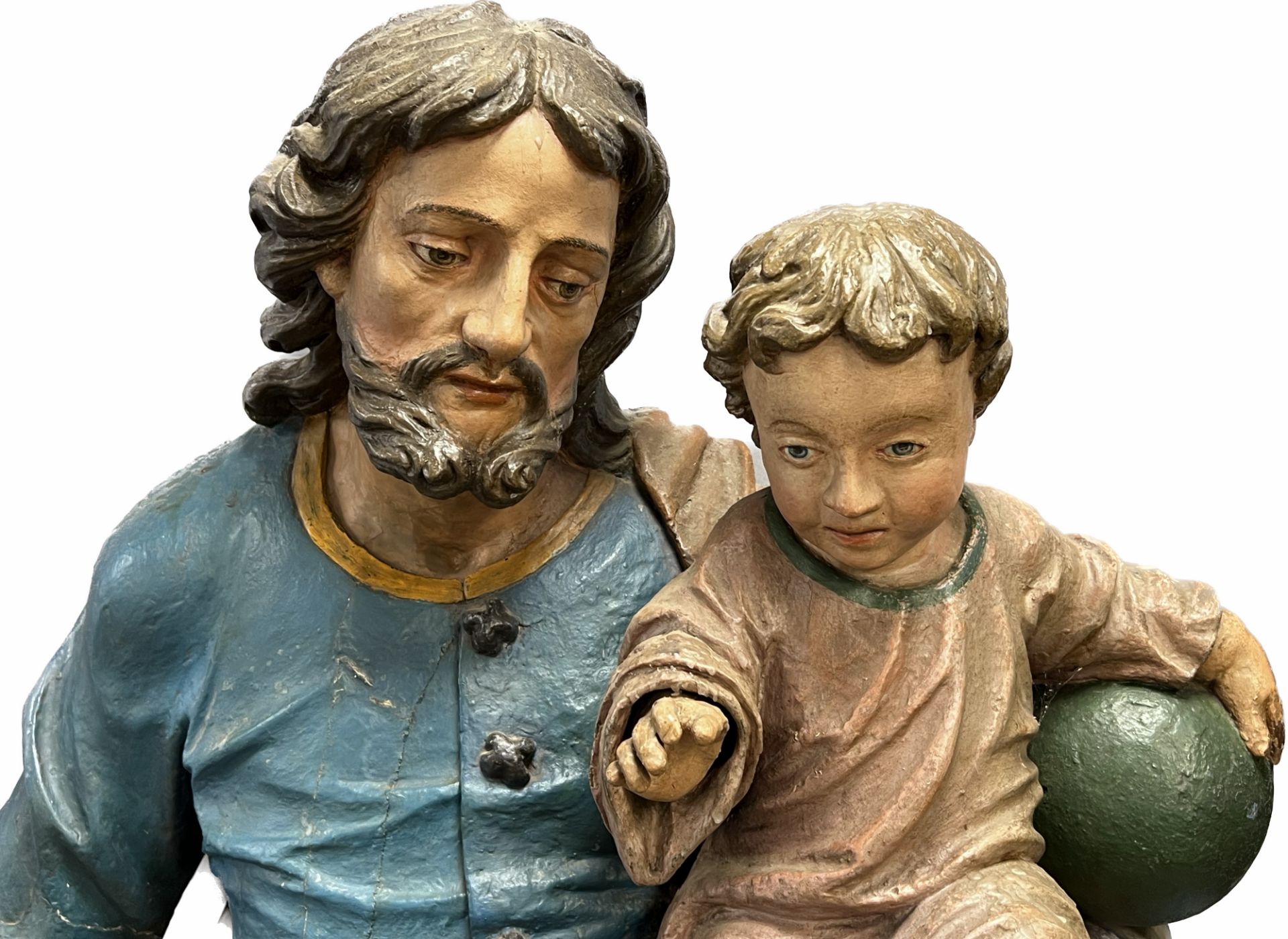 Lebensgroße Skulptur. Hl. Josef mit Christusknaben. Wohl 17. / 18. Jahrhundert. Süddeutschland. - Bild 2 aus 20