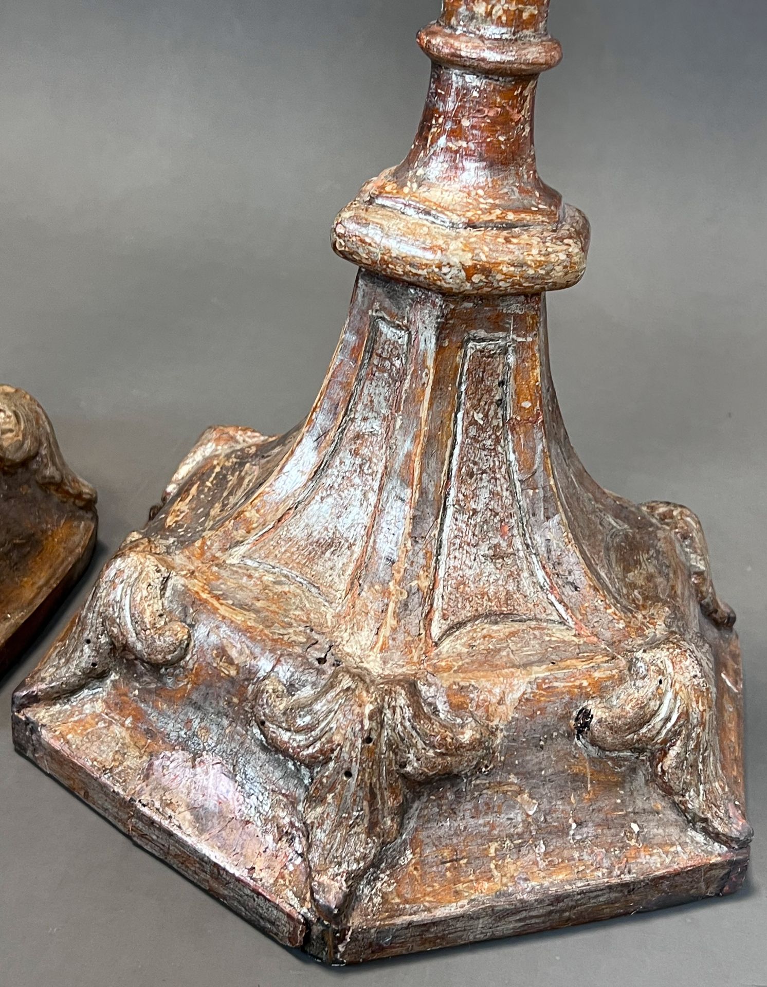 A pair of church altar candlesticks. Wood. Probably 19th century. - Image 7 of 9