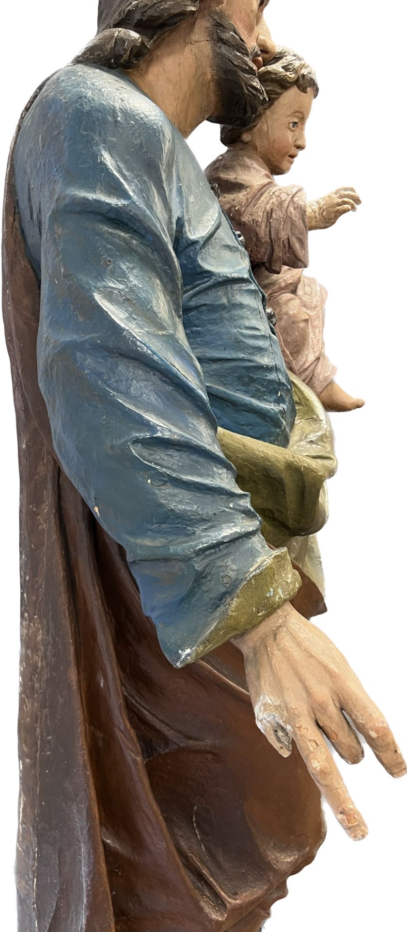 Lebensgroße Skulptur. Hl. Josef mit Christusknaben. Wohl 17. / 18. Jahrhundert. Süddeutschland. - Bild 12 aus 20