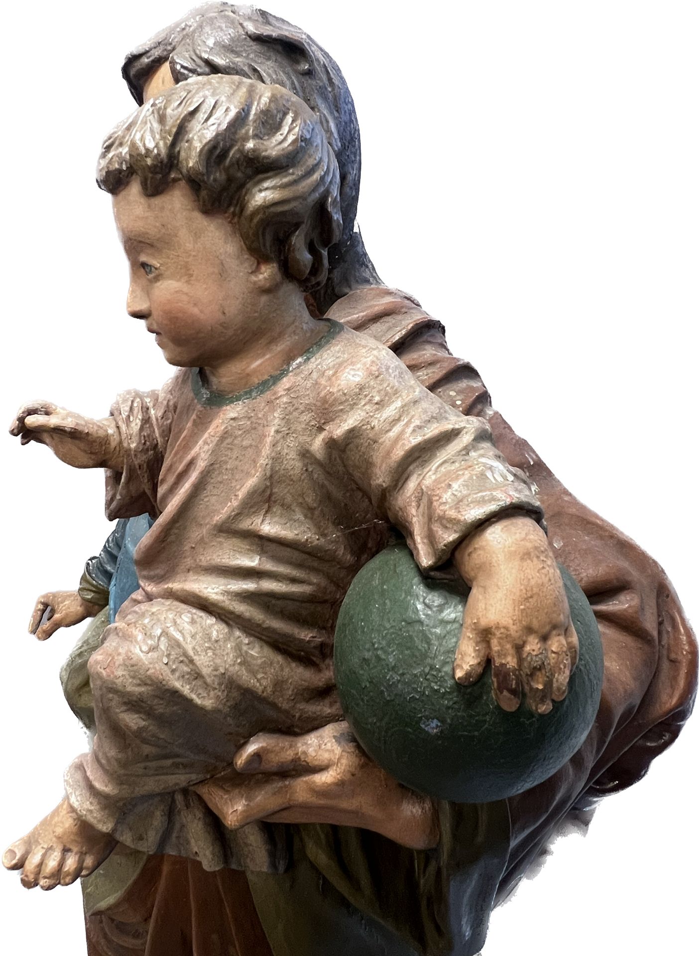 Lebensgroße Skulptur. Hl. Josef mit Christusknaben. Wohl 17. / 18. Jahrhundert. Süddeutschland. - Bild 8 aus 20