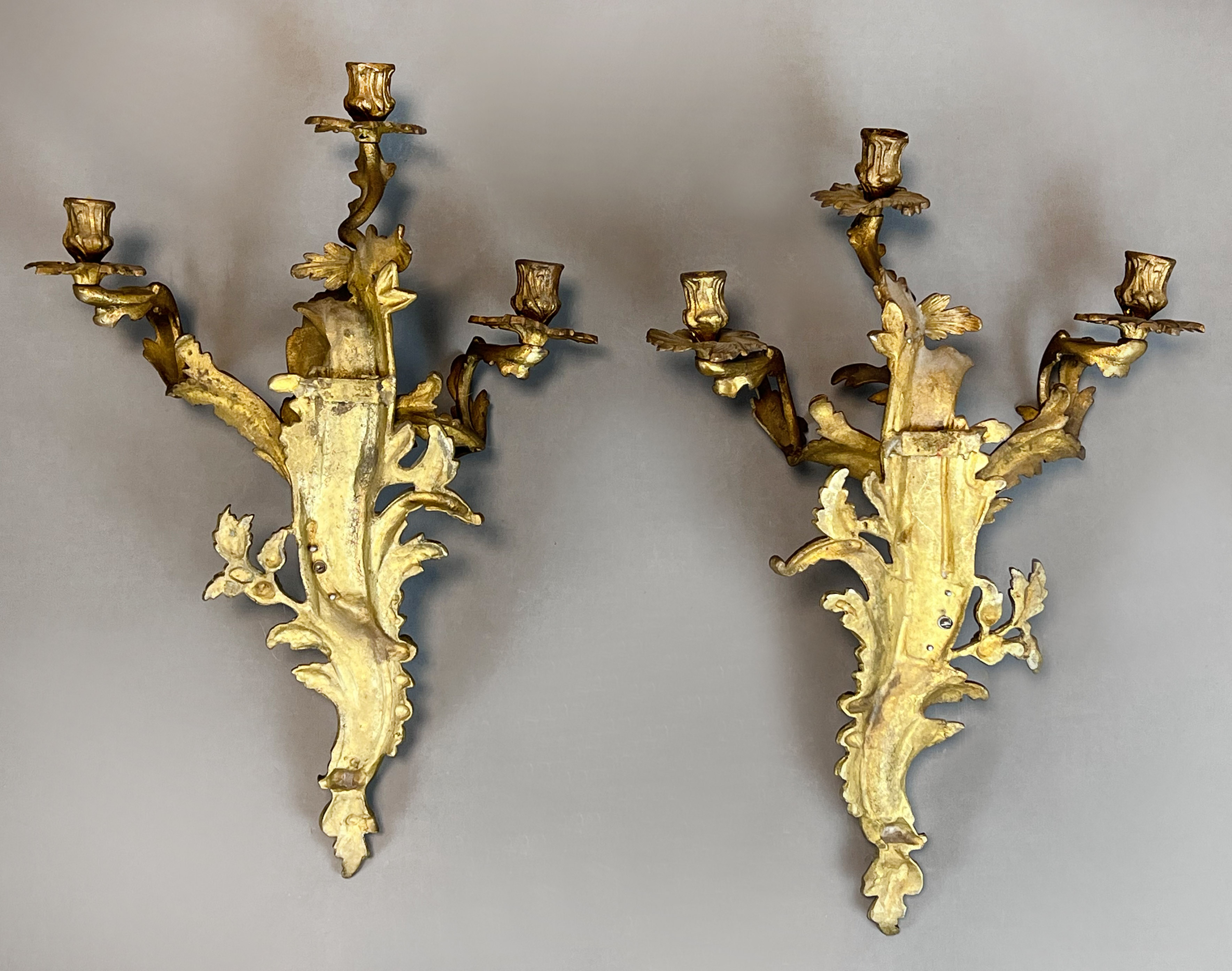 Pair of antique wall candlesticks. Gilt bronze. 19th century. - Image 8 of 11