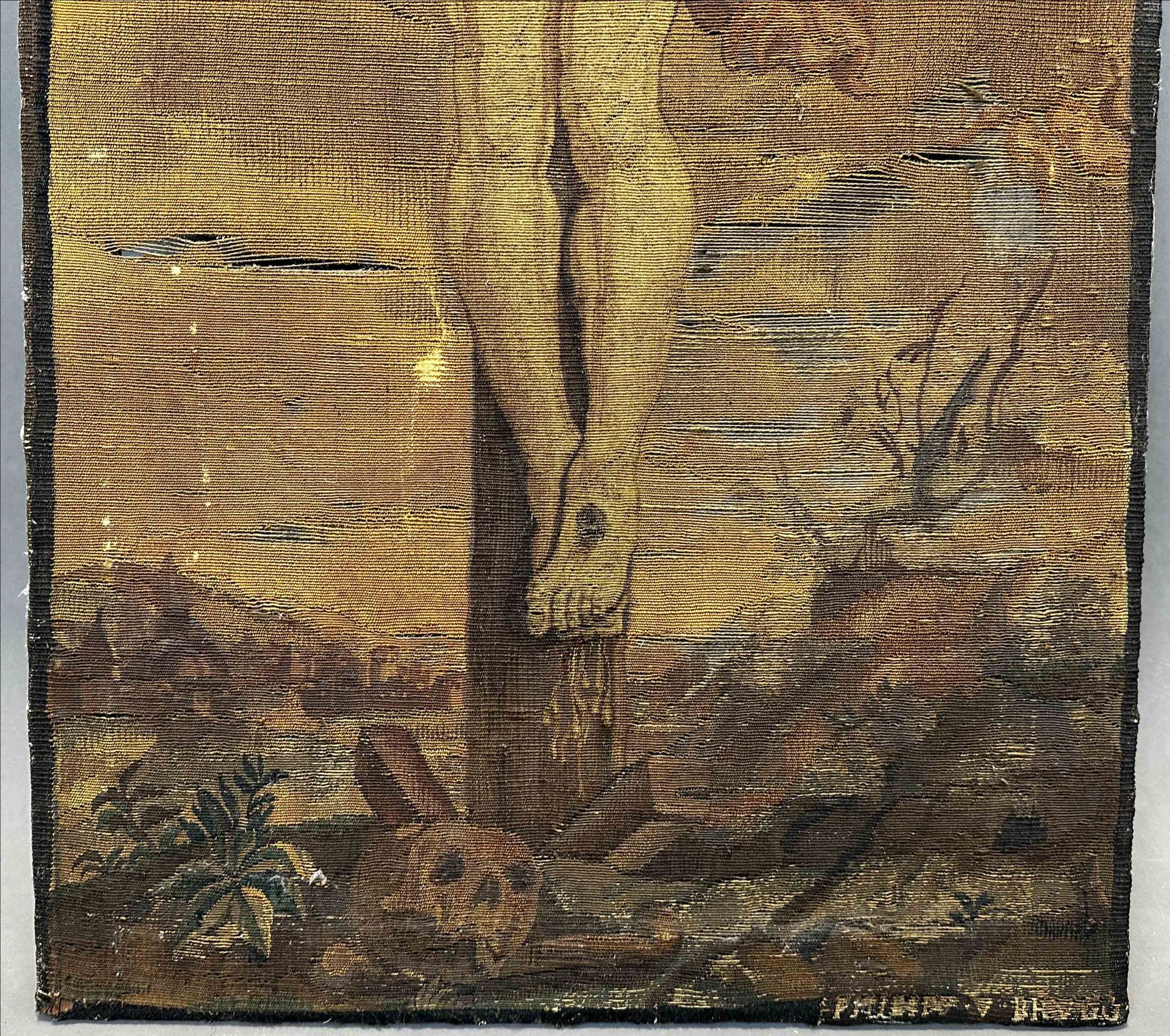 Tapestry. Probably 17th century. Jesus on the cross. ''Brugg''. - Image 5 of 11