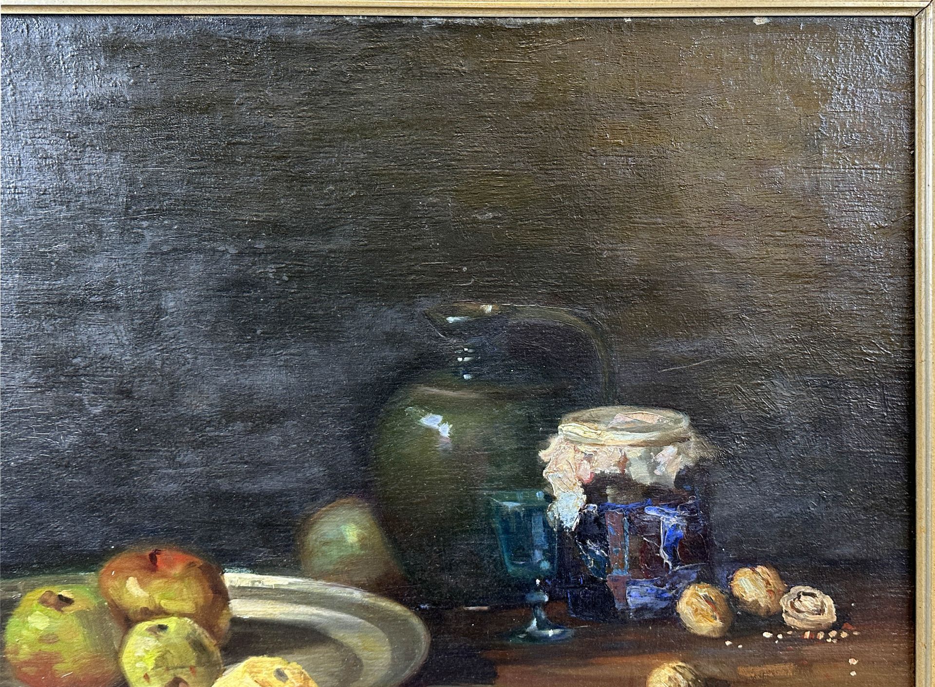 ILLEGIBLY SIGNED (XX). Still life with apples and mushrooms. - Image 4 of 12