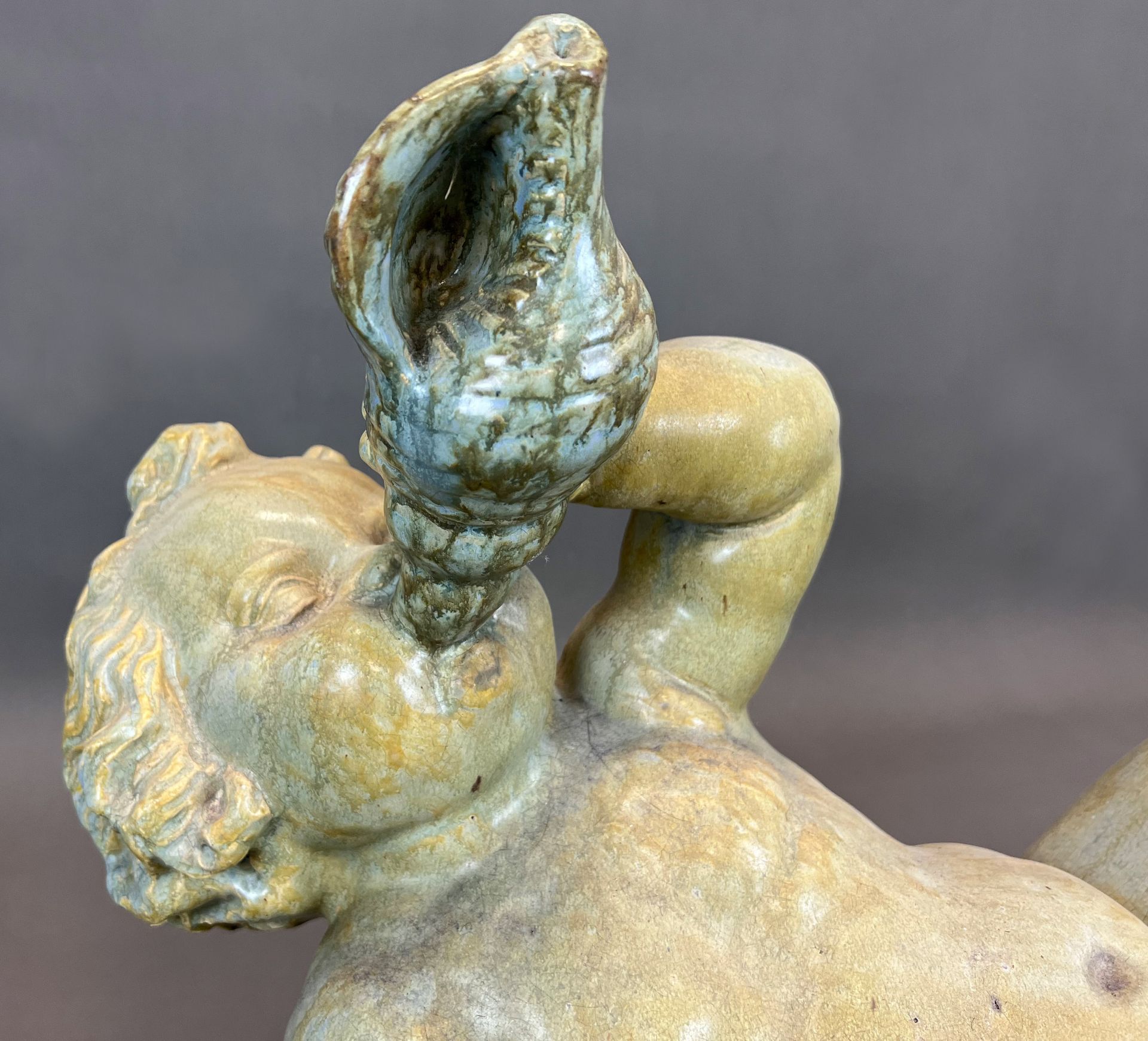 Majolica figure. Putto on a lizard. Early 20th century. - Image 8 of 14
