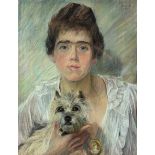 Carl HORN (1874 - 1945). Portrait einer jungen Frau mit Terrier. 1918.