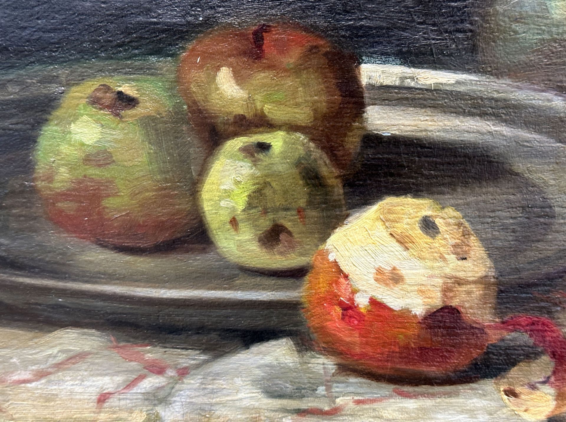 ILLEGIBLY SIGNED (XX). Still life with apples and mushrooms. - Image 9 of 12