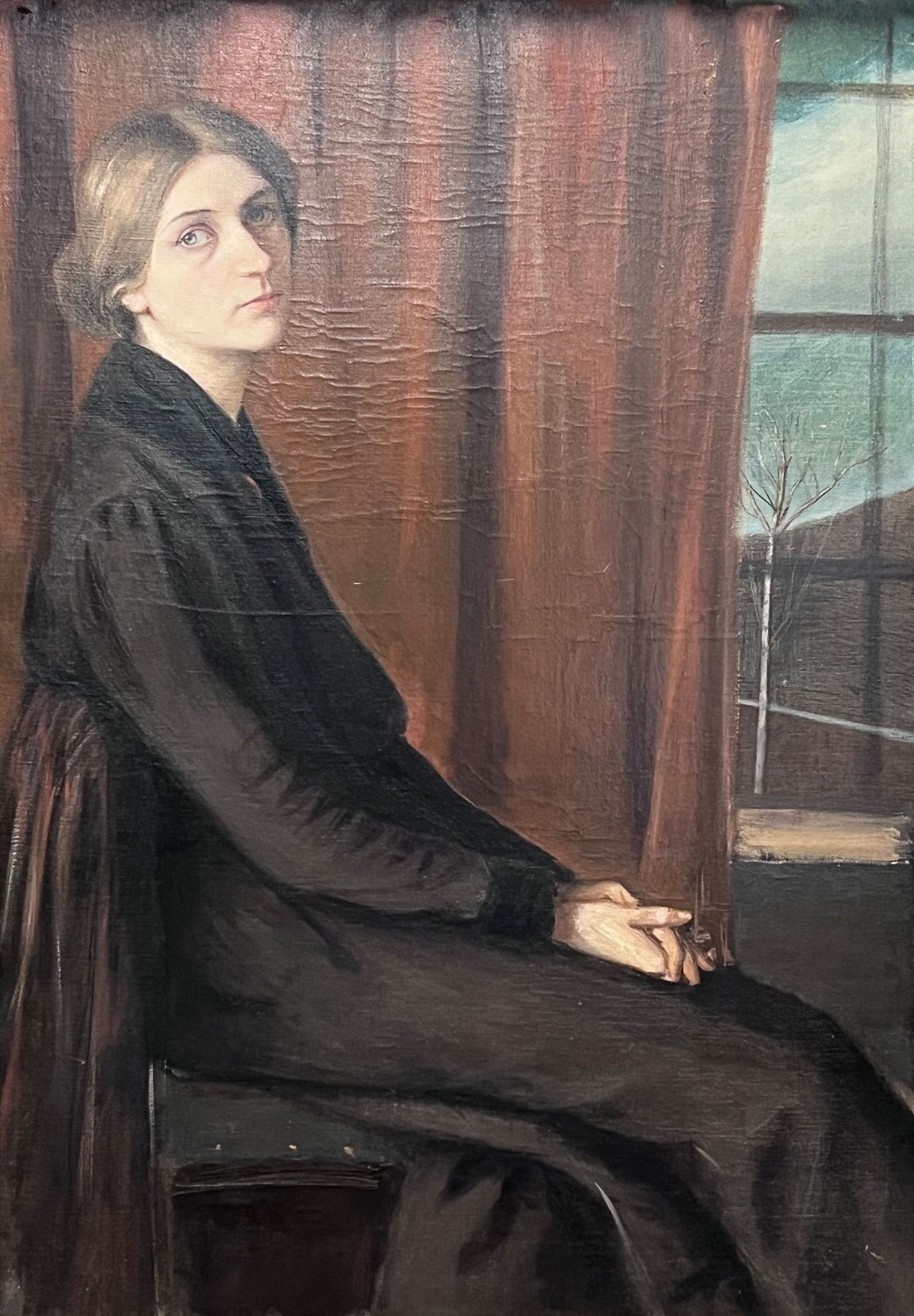 UNSIGNED (XX). Portrait of a seated woman at a window.
