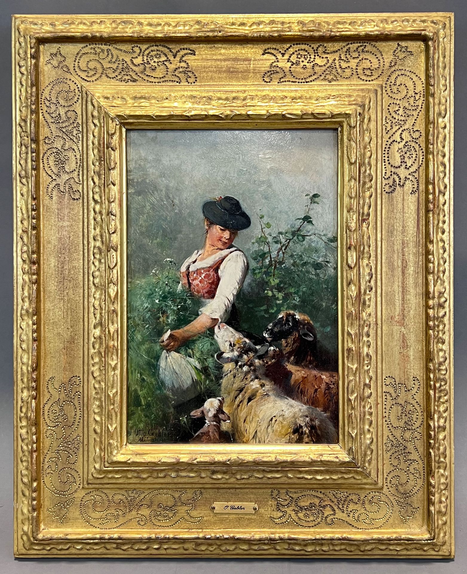Friedrich Otto GEBLER (1838 - 1917). Junges Mädchen mit Schafen und Lamm. - Bild 2 aus 13