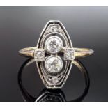 Ladies' ring. 585 yellow gold and white gold set with diamonds. Art déco. 1920/30s.