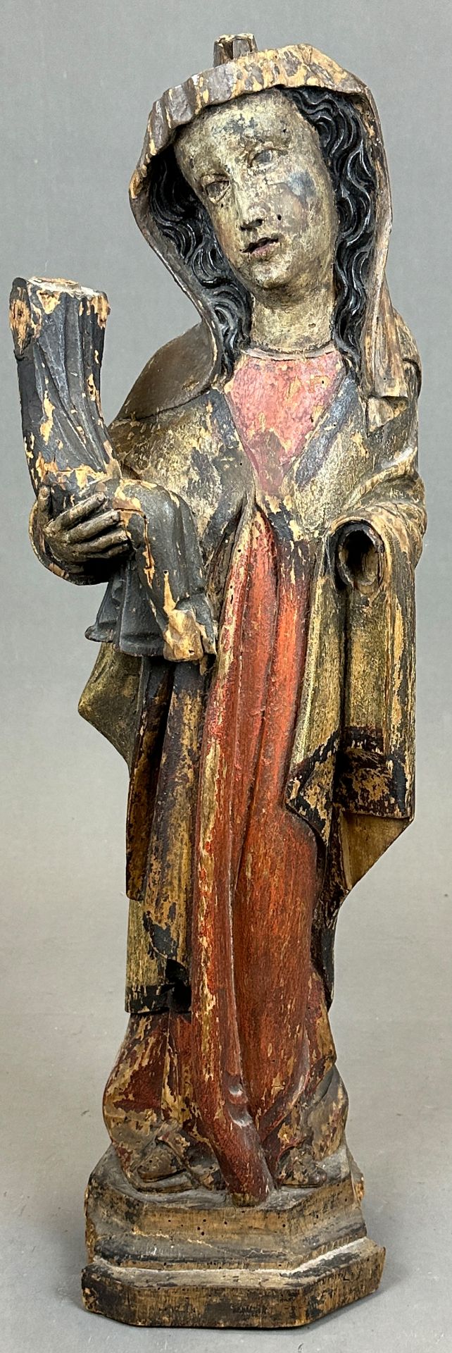 Romanesque wooden figure. Virgin Mary with Christ Child. France.