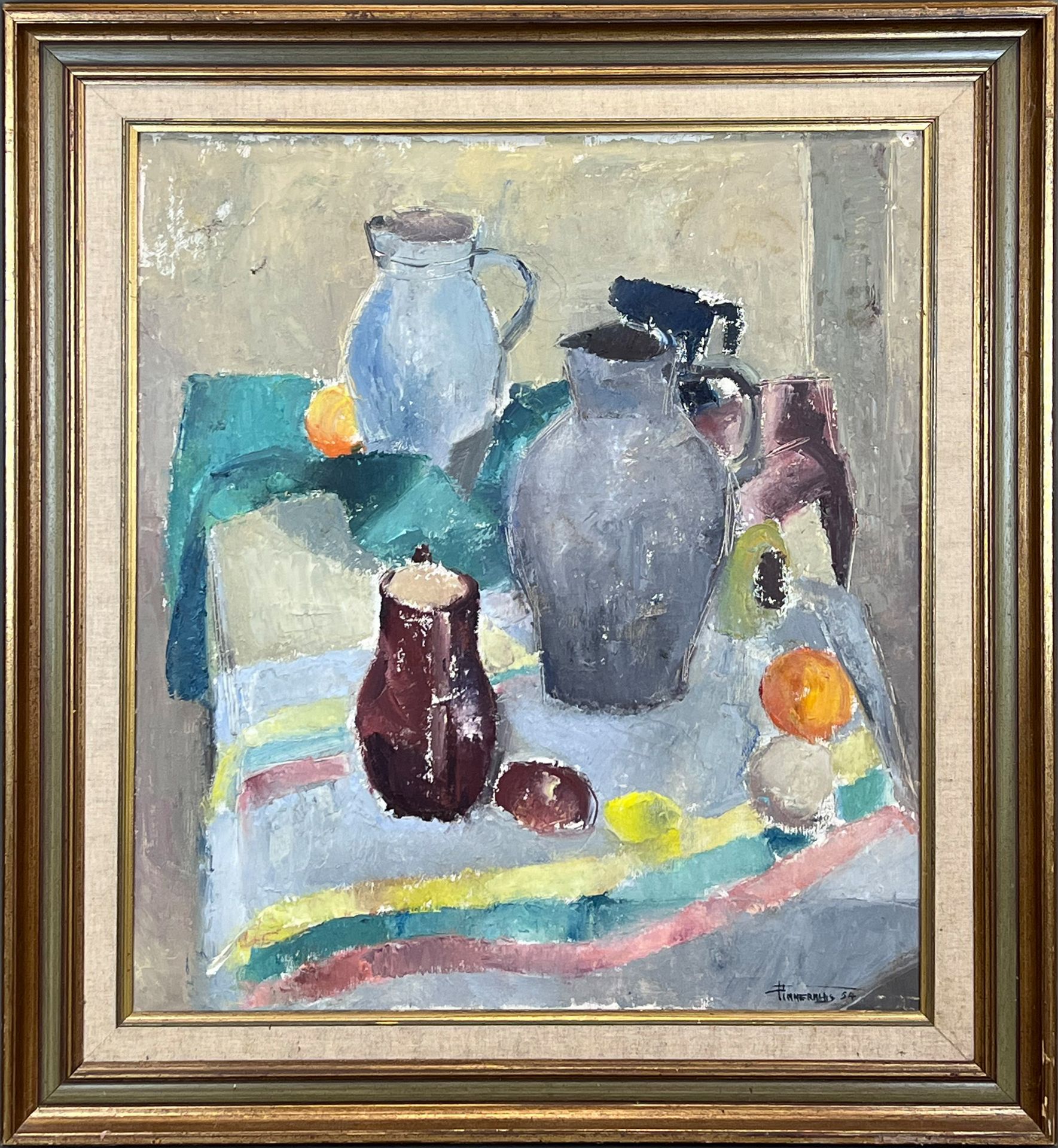 Jean TIMMERMANS (1899 - 1986). Still life with jugs and fruit. Dated 1954. - Image 2 of 13