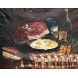 UNSIGNED (XIX - XX). Still life with ham and fried egg.