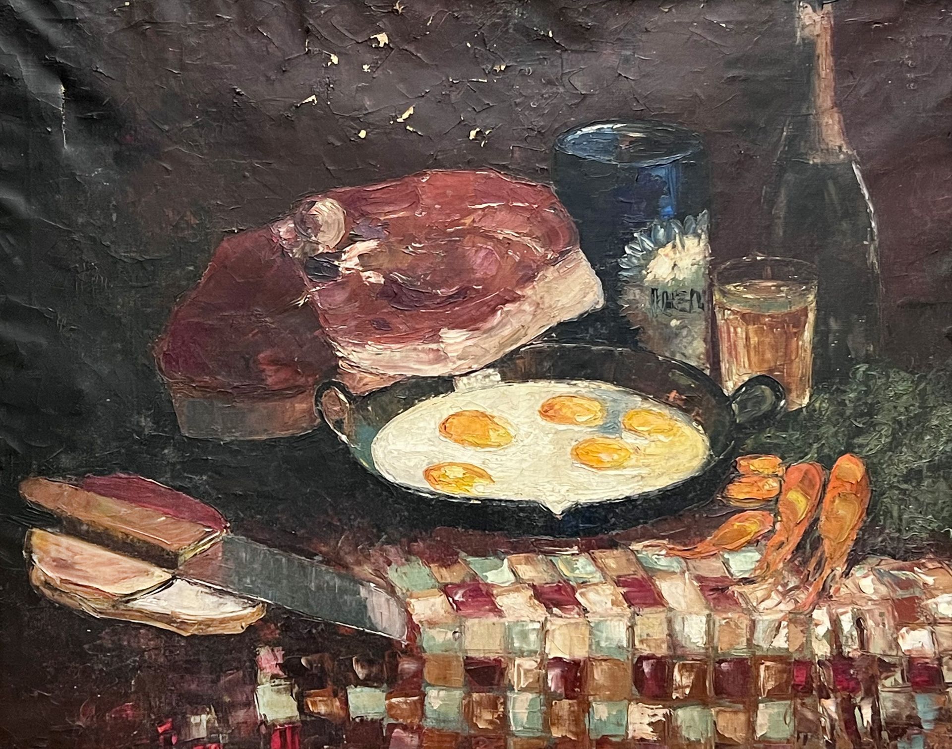 UNSIGNED (XIX - XX). Still life with ham and fried egg.