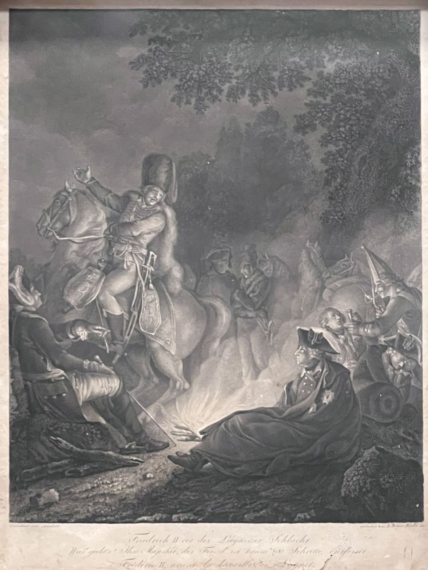 "Friedrich II. vor der Liegnitzer Schlacht". Kupferstich. 1760.