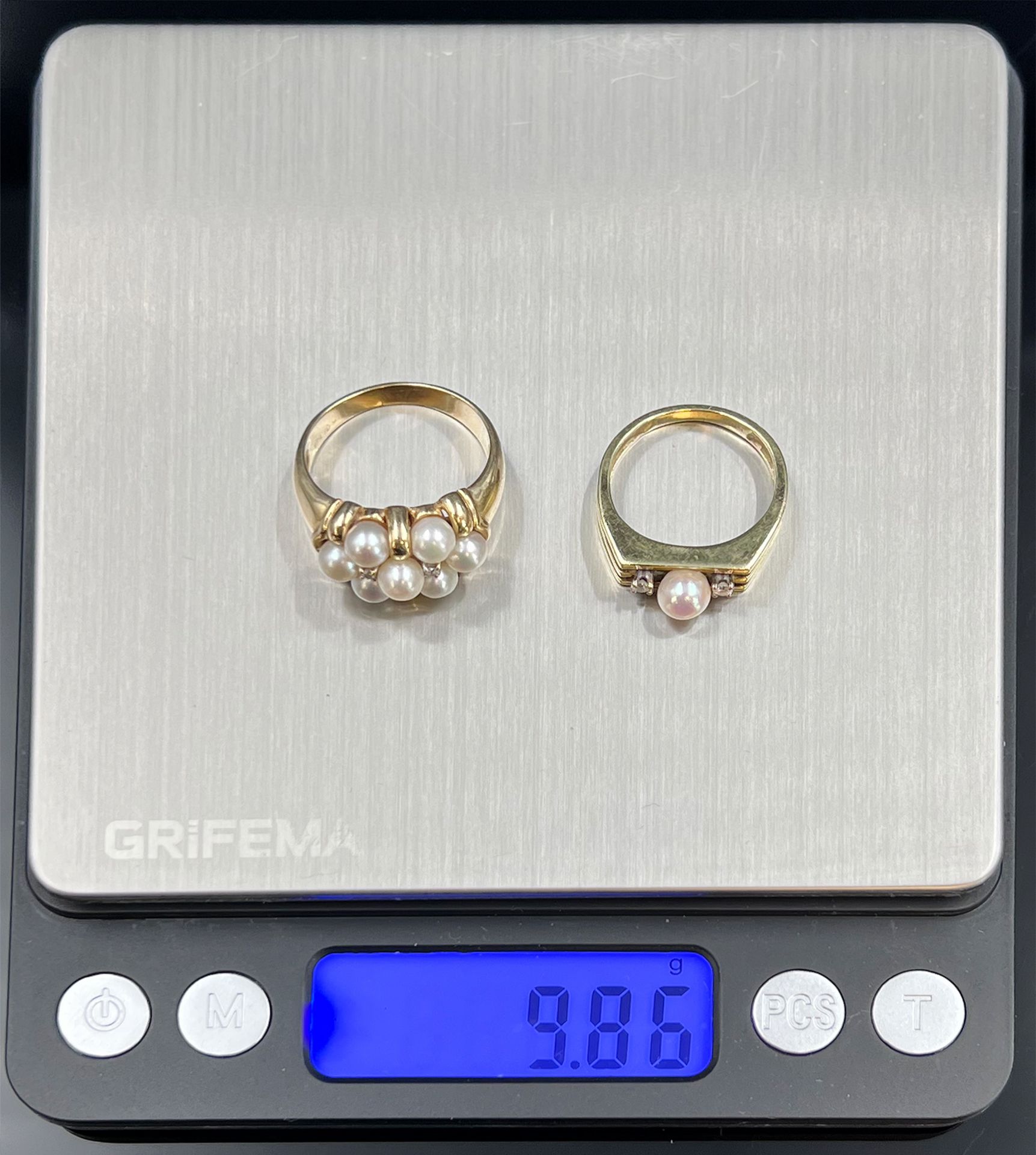 Two ladies' rings. 585 yellow gold with pearls and small diamonds. - Image 9 of 9