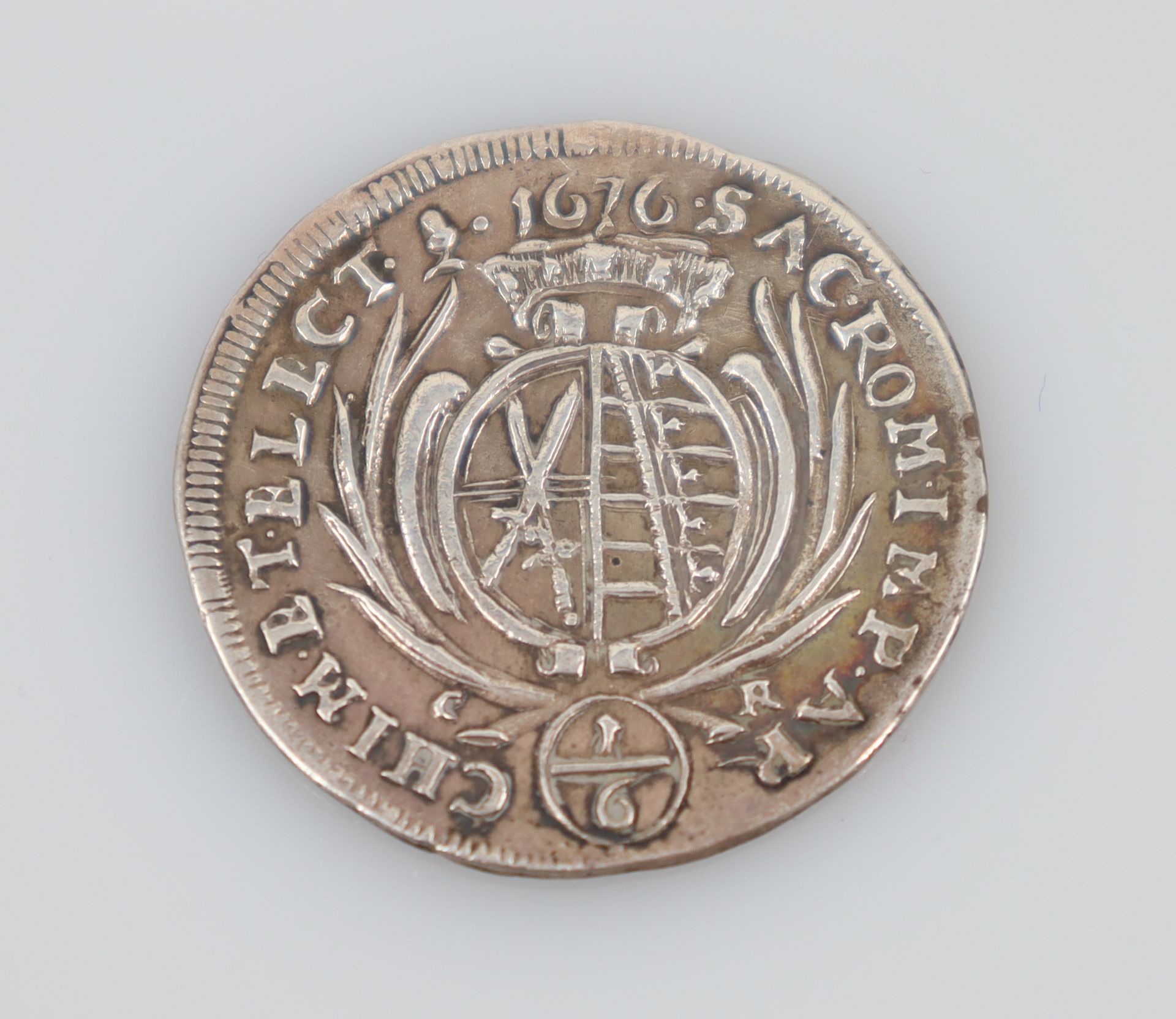 1/6 thaler. Saxony. Albertine line. Silver coin. John George II. 1677. - Image 2 of 3