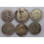 6-teiliges Konvolut. Silbermünzen. 1664 - 1782.