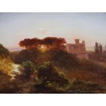 Albert August ZIMMERMANN (1808 - 1888). Landschaft mit Blick auf Burg bei Sonnenuntergang.