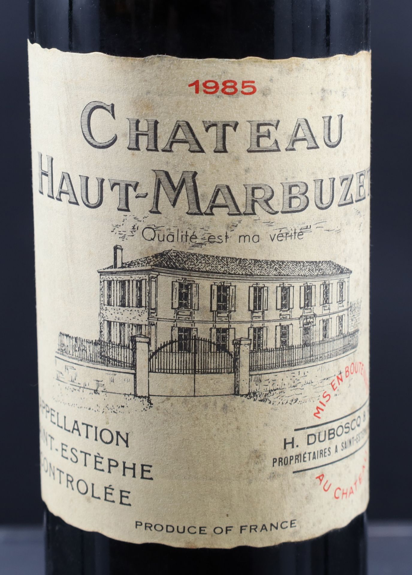 1 Flasche Rotwein. CHÂTEAU HAUT MARBUZET. 1985. Frankreich. Bordeaux. - Bild 4 aus 6