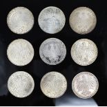 9x ‘10 German Marks’. Munich Olympics. Silver coins.