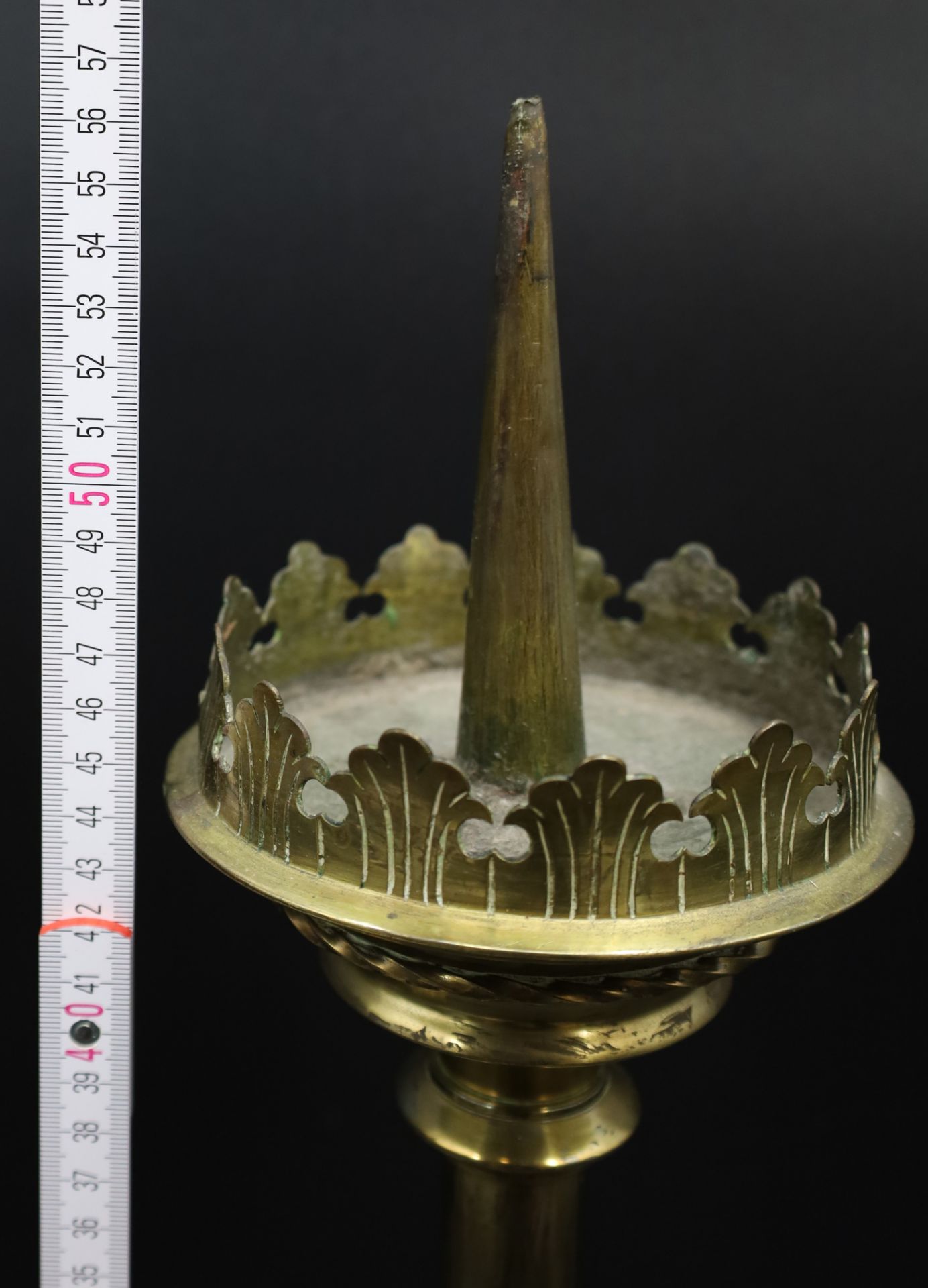 Two altar candlesticks. Brass. Around 1900. - Image 12 of 14
