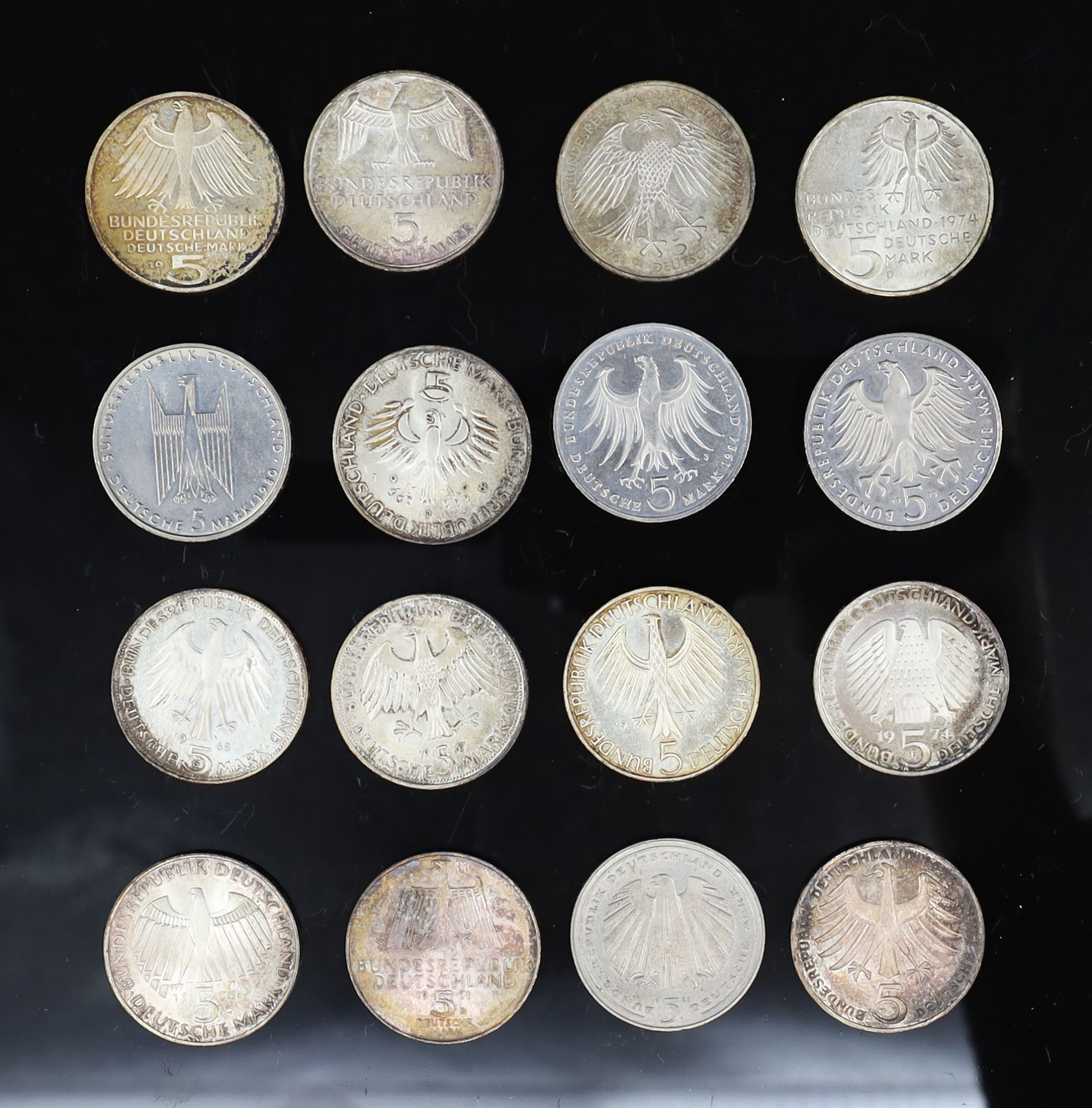 16x ‘5 Deutsche Mark’. Commemorative coins. Silver.
