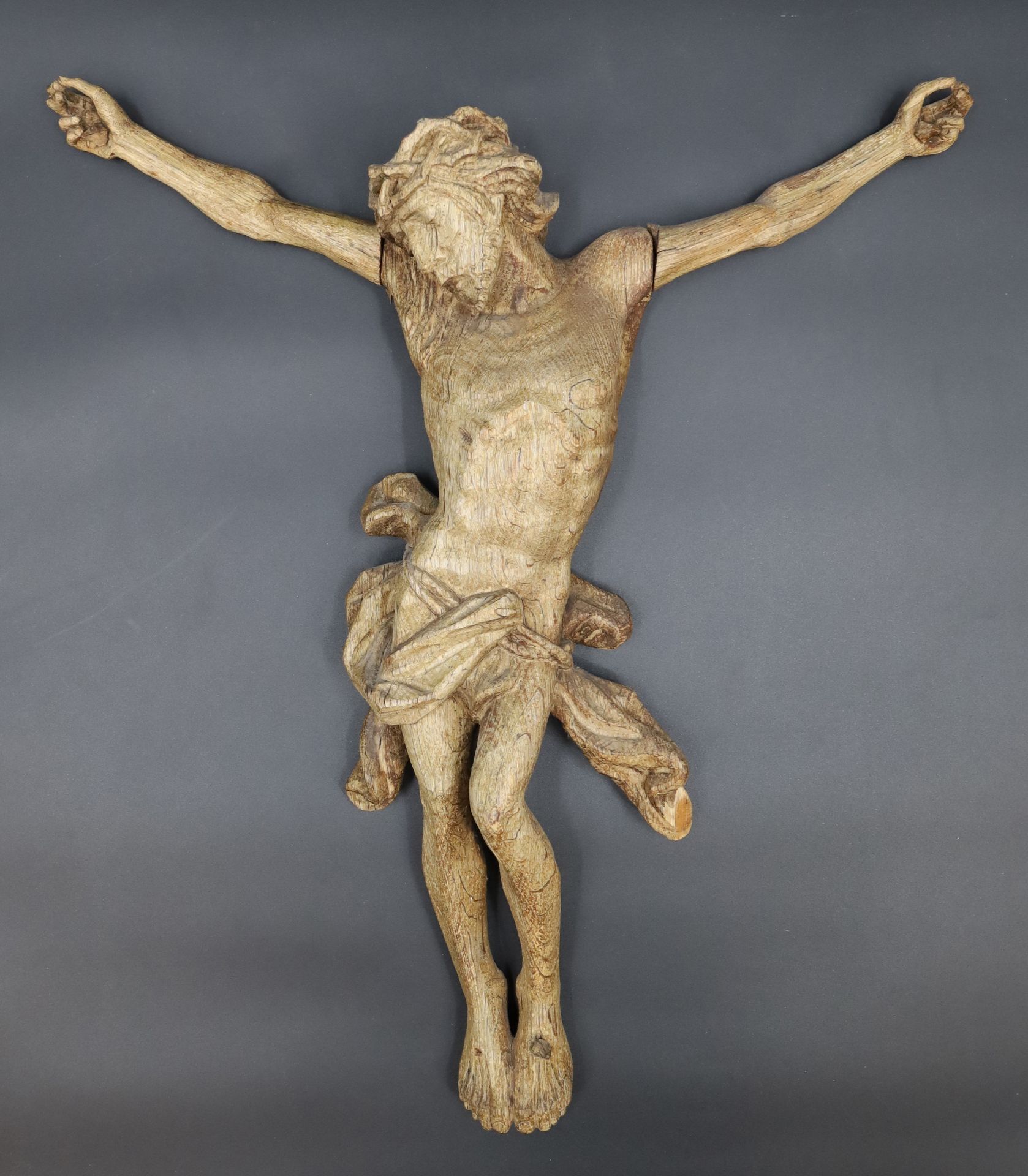 Holzfigur. Gekreuzigter Christus. 19. Jahrhundert.