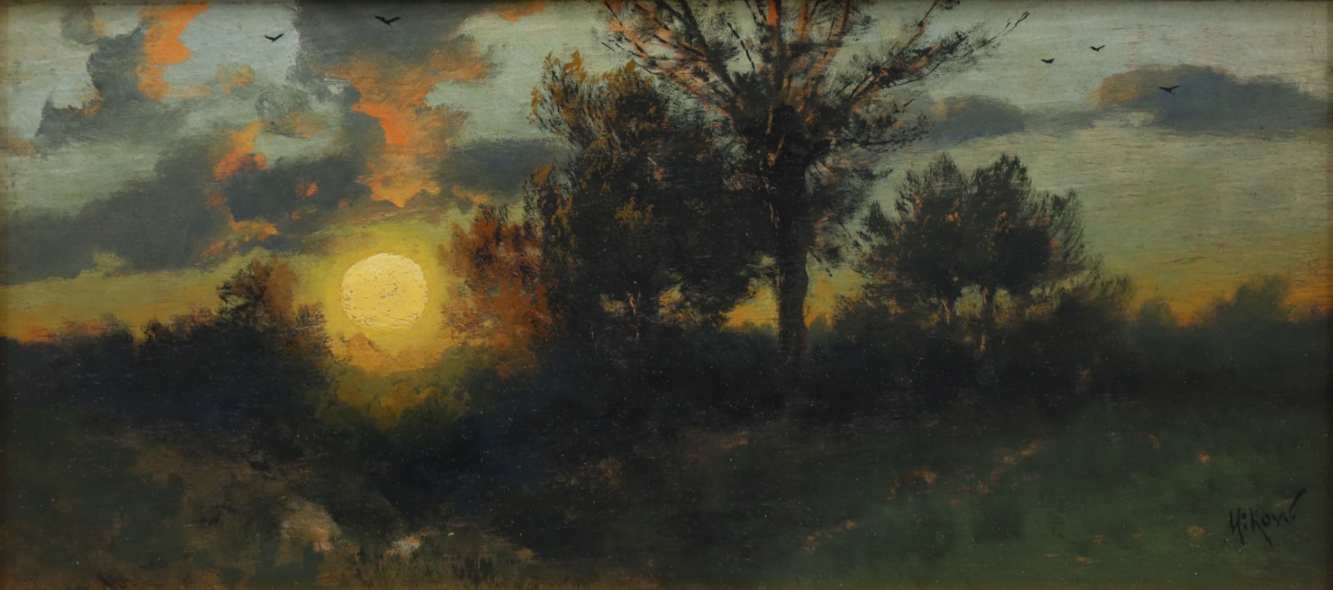 H. MIKOW (XIX). Landschaft bei Sonnenuntergang.