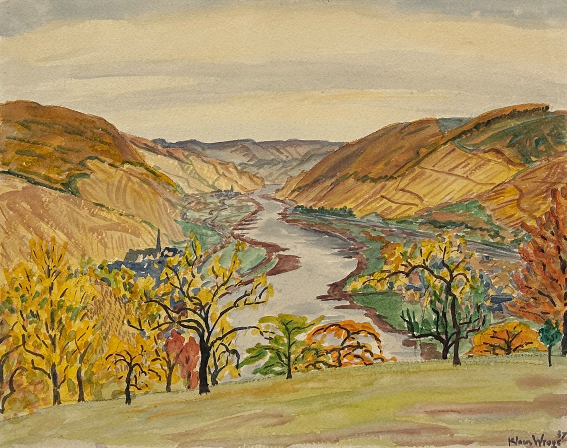 Klaus WRAGE (1937). Flusslandschaft im Herbst. 1937.