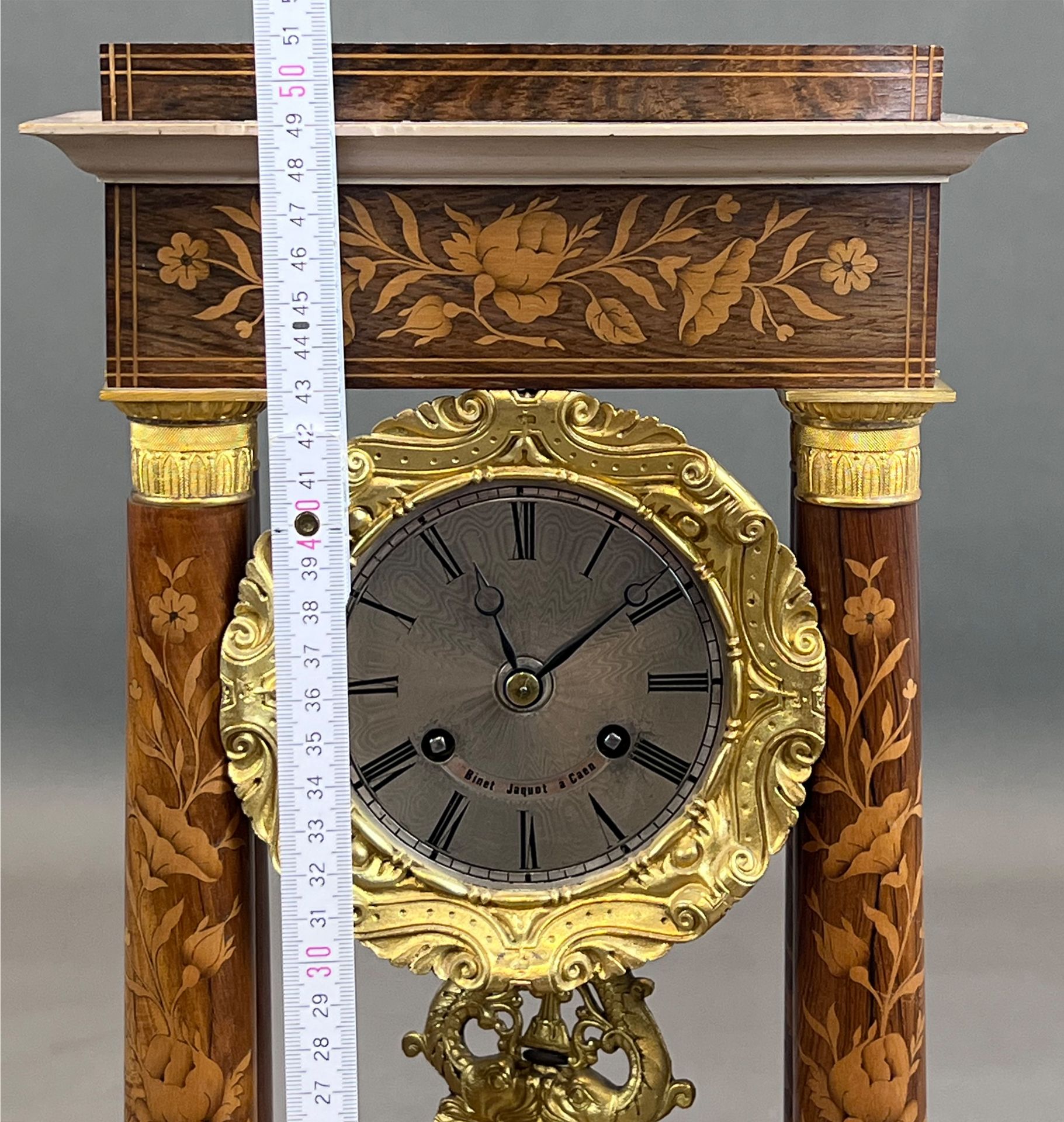 French portico clock / mantel clock. Inlaid. 19th century. - Image 13 of 13
