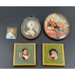 5 porcelain miniature paintings. Biedermeier.