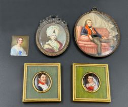 5 Porzellanminiatur Gemälde. Biedermeier.