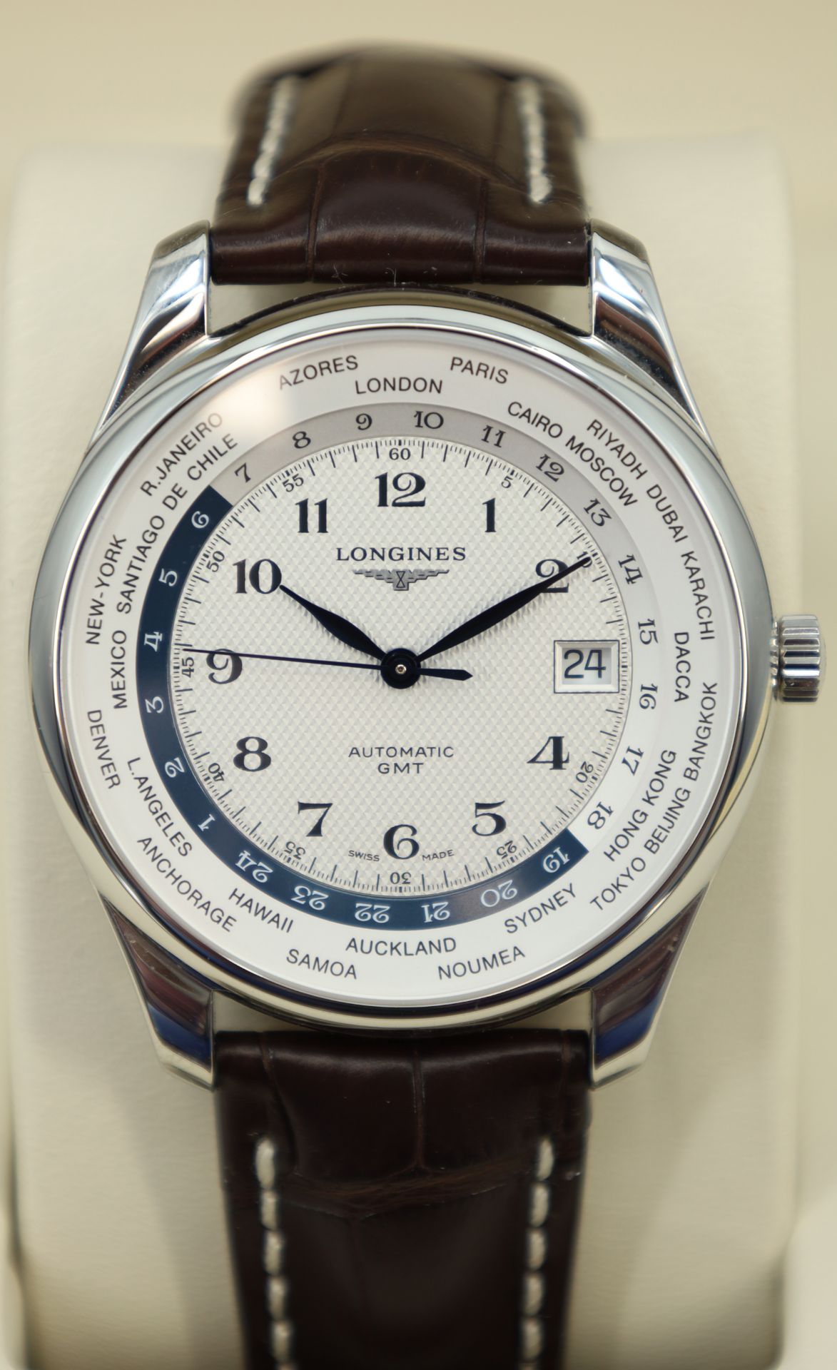 LONGINES. World Time GMT. Master Collection. Herrenarmbanduhr. Schweiz.