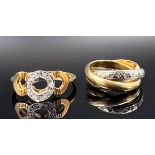 Two ladies' rings. 750 yellow gold and white gold with very small diamonds.