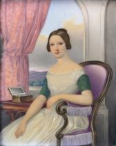 UNSIGNIERT (XIX). Porzellanminiatur. Biedermeier Frauenportrait.