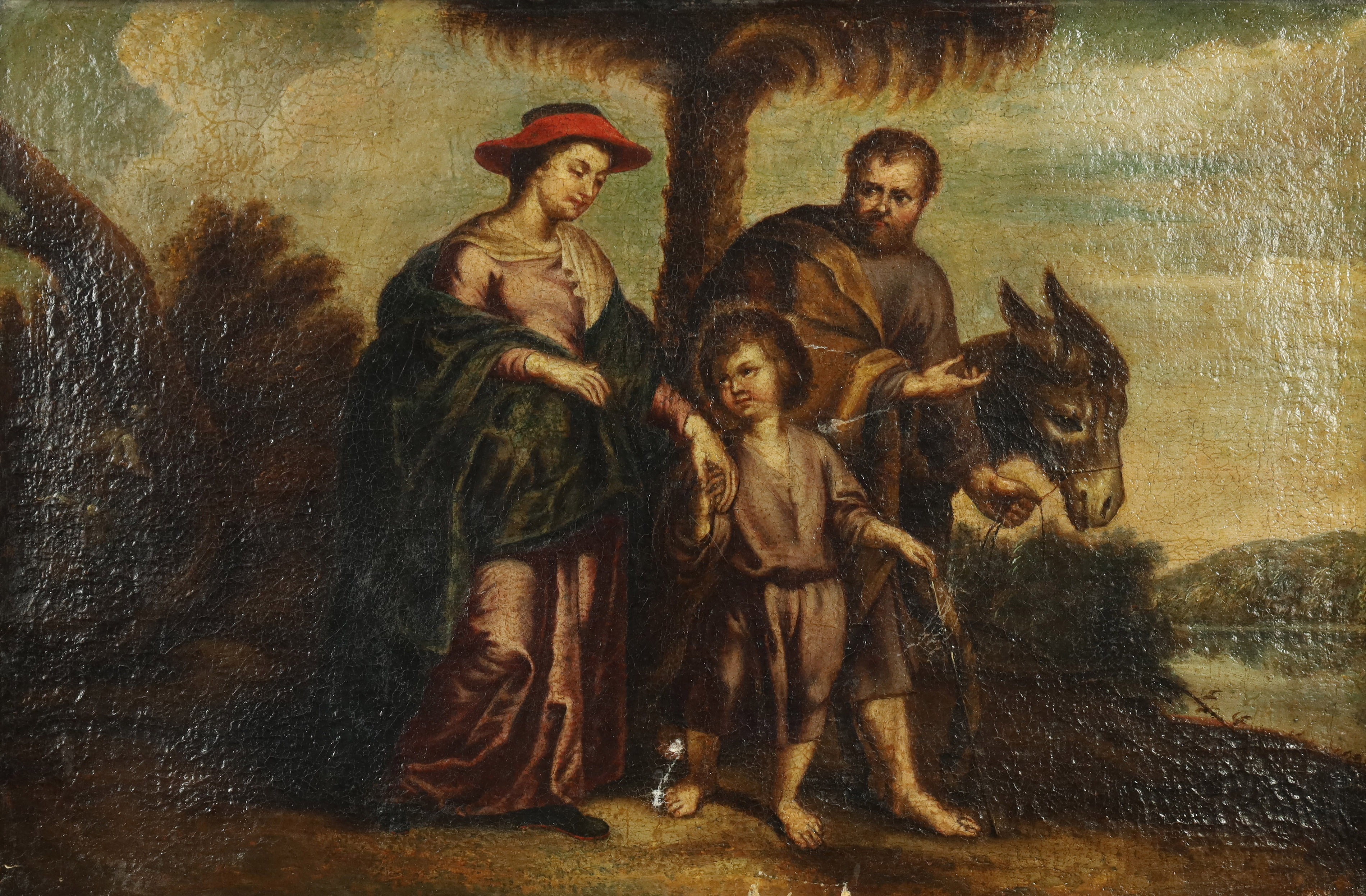 UNSIGNED (XIX). Mary and Joseph with Child and Donkey.