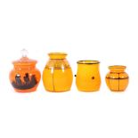 4 orangefarbene Vasen 20. Jh., jeweils